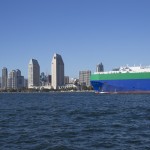 freighter in San Diego bay sailing city building ocean